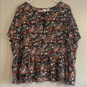 GAP Woman’s Polyester Multicolor Floral Ruffle Blouse